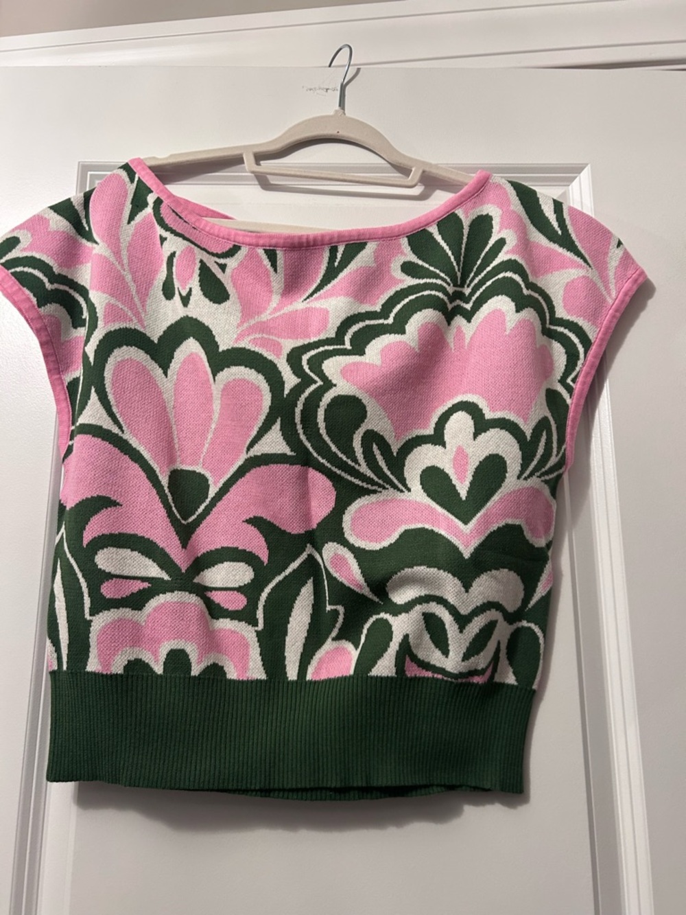 OXKNIT Pink & Green Off-the-Shoulder Floral Sweater - Picture 3 of 5